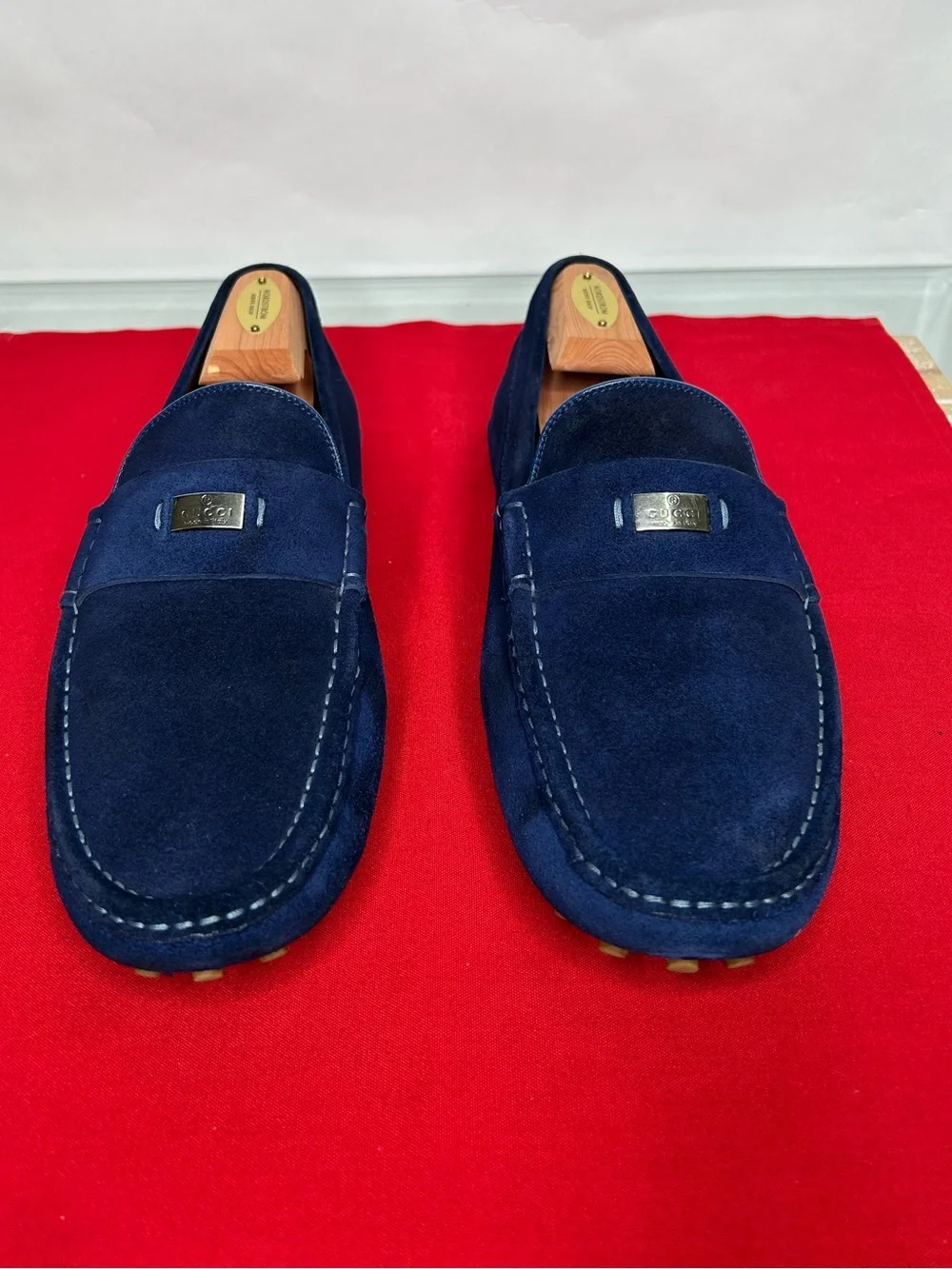 Gucci Blue Suede Loafers Drivers 11 Navy